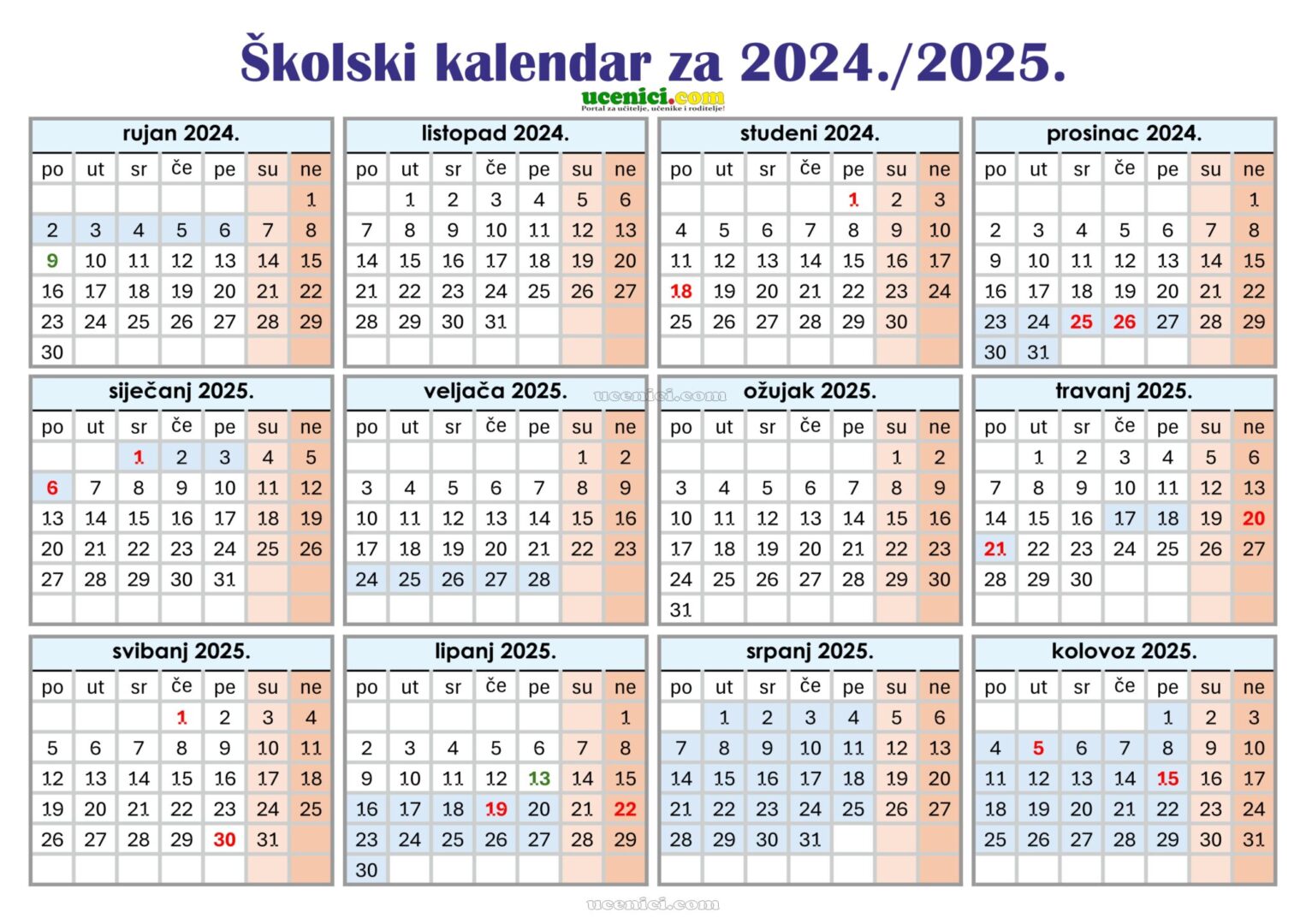 Školski kalendar 2024-2025