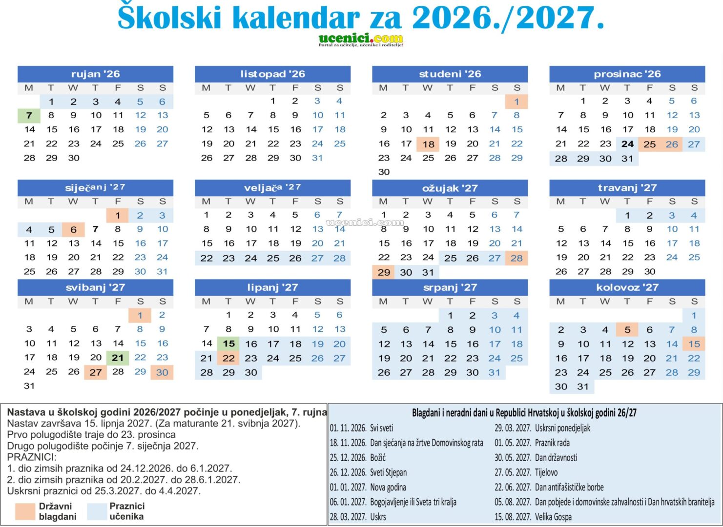 Školski kalendar 2024-2025